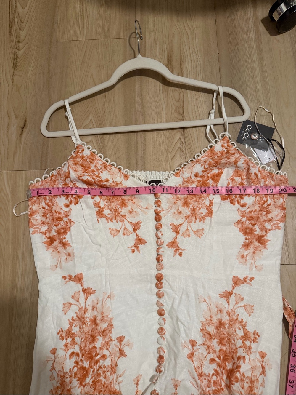 CeCe White Maxi Dress with Peach Floral Detail - Picture 5 of 7